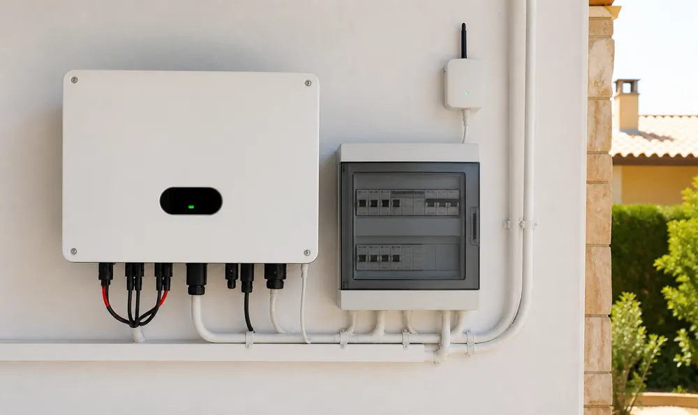 Inversor solar y protecciones instalados en una vivienda de Tarragona